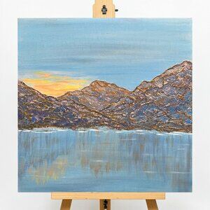 Mountain Sunrise Original Acrylic Landscape Wall Art Painting 8"x 8"